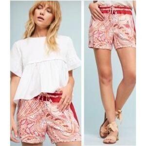 Anthropologie Hei Hei Red Shorts Paisley Floral Indonesia Size XL $79 Valentines